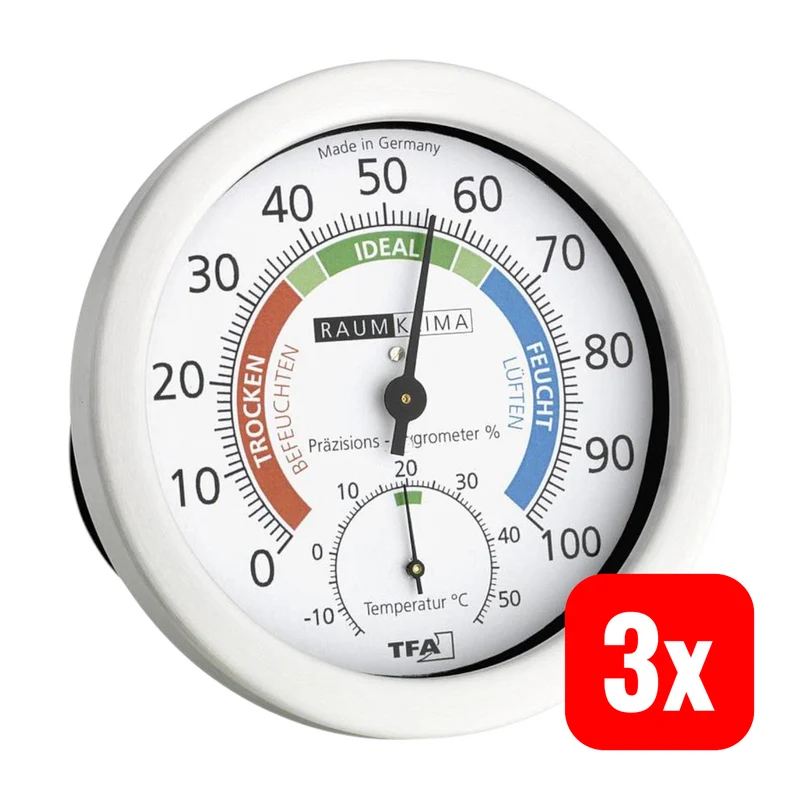 3x B-Ware TFA Tisch Wand Thermo-/Hygrometer Klimakontrolle Innenluftfeuchte Weiß 3 STÜCK