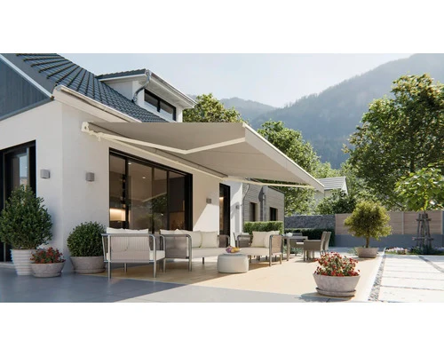 B-Ware Markise Sonnenschutz Gelenkarmmarkise Lotus Stoff Beige Gestell Perlweiß