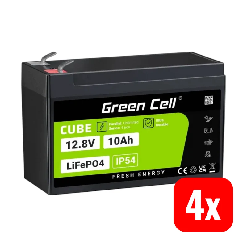 4x B-Ware Green Cell Spezialakku Batterie LiFePO4 Akku Flachstecker 12.8 V 10 Ah 4 STÜCK