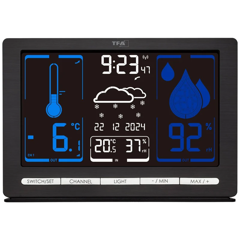 B-Ware TFA Dostmann Funk-Wetterstation Wetteranzeige METEOCHROME Funkuhr Schwarz