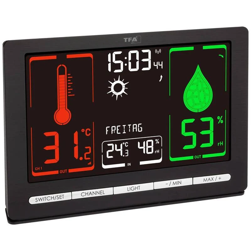B-Ware TFA Dostmann Funk-Wetterstation Wetteranzeige METEOCHROME Funkuhr Schwarz