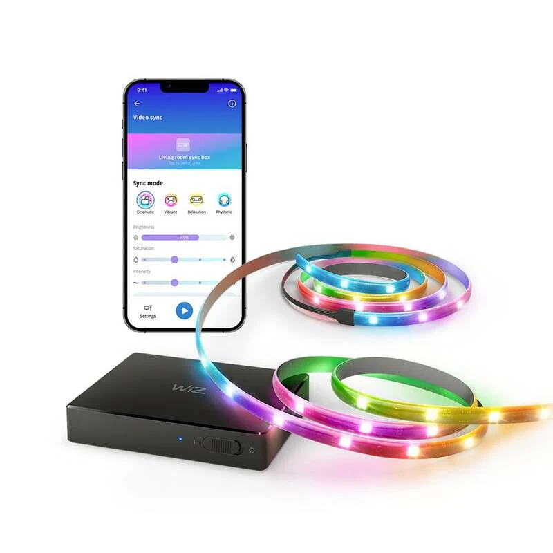 B-Ware WiZ LED Streifen Set Lichtband Sync Box Starter Kit Schwarz 260 cm EU RGB CCT789