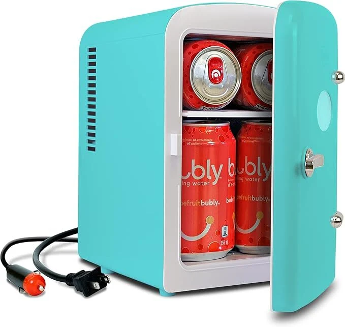 B-Ware Koolatron Retro-Mini Kühlschrank 4L 12V aqua türkis kompakt für Büro Auto