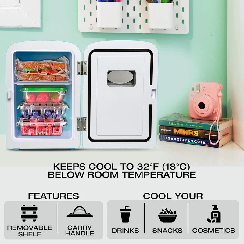 B-Ware Koolatron Retro-Mini Kühlschrank 4L 12V aqua türkis kompakt für Büro Auto