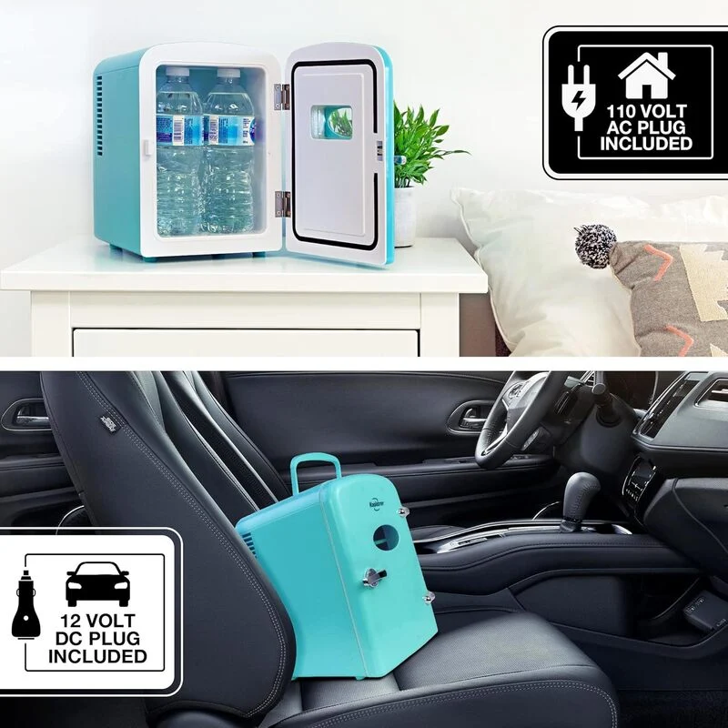 B-Ware Koolatron Retro-Mini Kühlschrank 4L 12V aqua türkis kompakt für Büro Auto