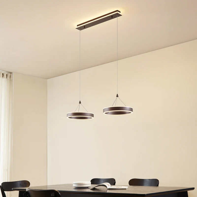 B-Ware Lucande LED-Hängeleuchte Kolo 2-flg dimmbar braun Eisen 21,6 W warmweiß