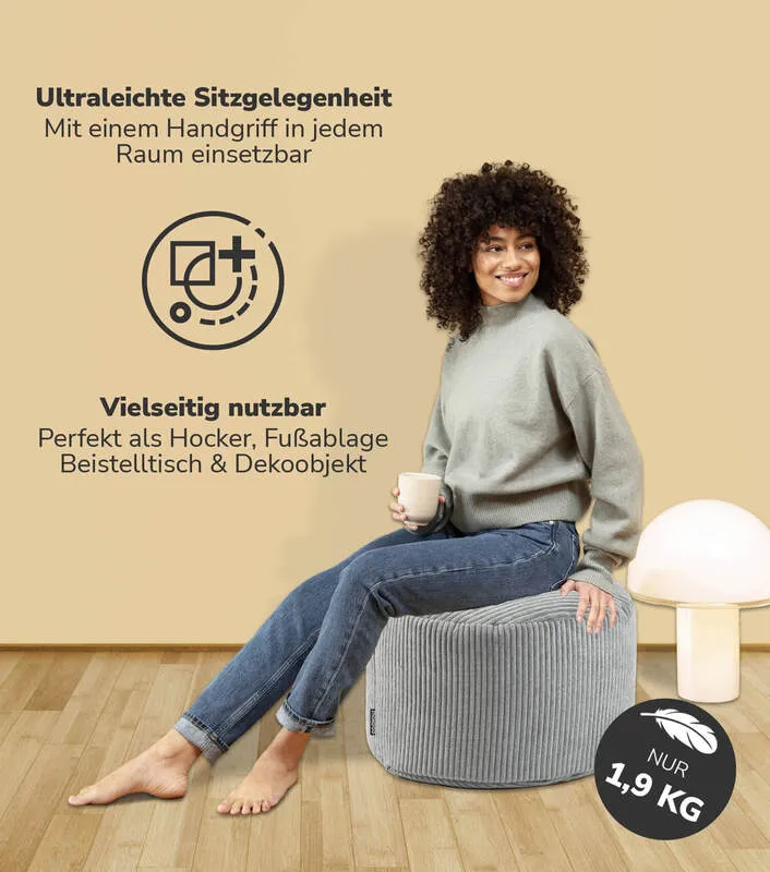 B-Ware mokebo Pouf, Hocker o. Sitzhocker aus Cord 40x60 cm 'Der Faule Lenz', Bodenki223