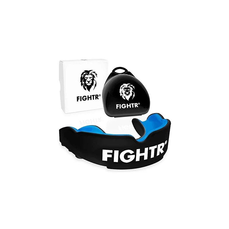B-Ware FIGHTR Premium Mundschutz Zahnschutz Boxen MMA inkl. Hygiene Box blau 78x78mm