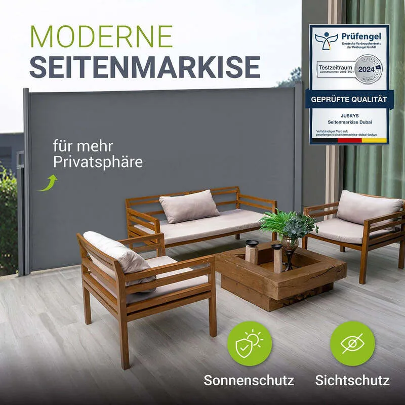 B-Ware Seitenmarkise Dubai Sichtschutz Garten Terrasse Dunkelgrau 300x160cm ausziehbar