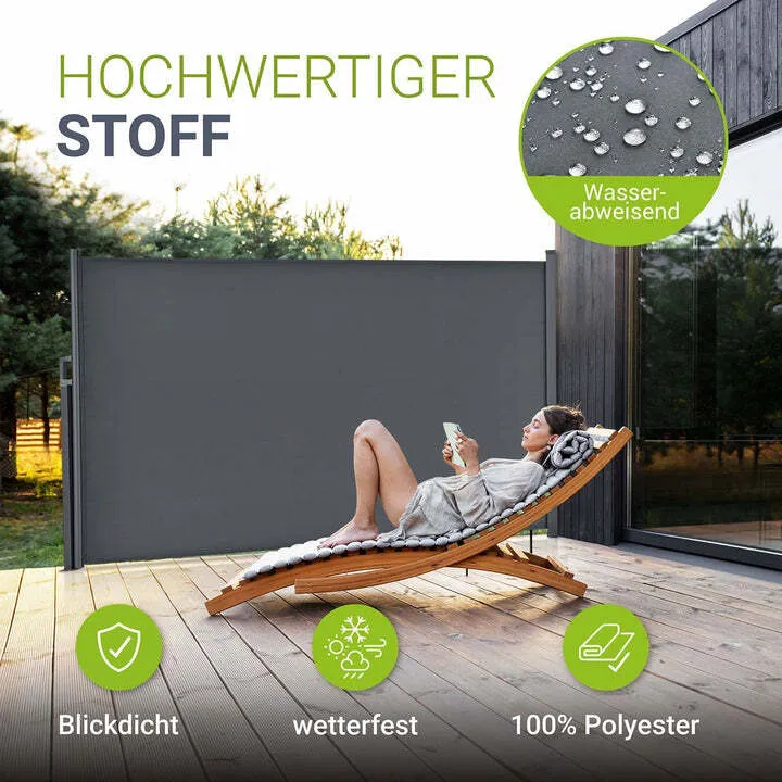 B-Ware Seitenmarkise Dubai Sichtschutz Garten Terrasse Dunkelgrau 300x160cm ausziehbar