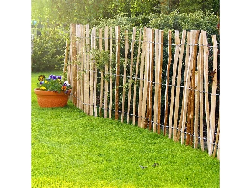 B-Ware Staketenzaun Berg-Haselnuss Natur 0,9x5m Handgespalten Gartenzaun Zaun 3-5cm
