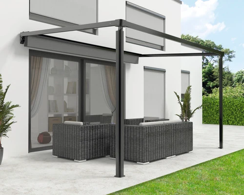 B-Ware Pergola Pergolamarkise Sonnenschutz Markise Stoff Anthrazit Motor LED Wand