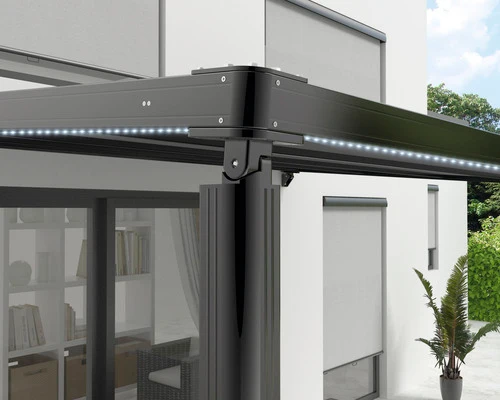 B-Ware Pergola Pergolamarkise Sonnenschutz Markise Stoff Anthrazit Motor LED Wand