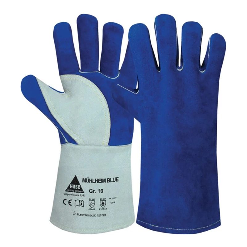 B-Ware Hase Schweißerhandschuh Arbeitshandschuh Rindspaltleder Größe 11 Blue 6 Paar