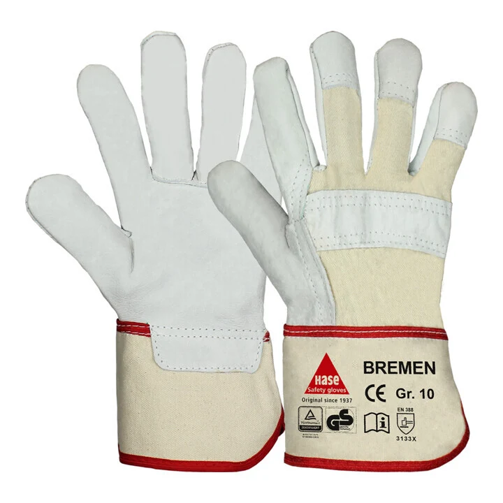 B-Ware Hase Arbeitshandschuh Schutzhandschuh Rindleder natur Größe 7 Bremen 12 Paar