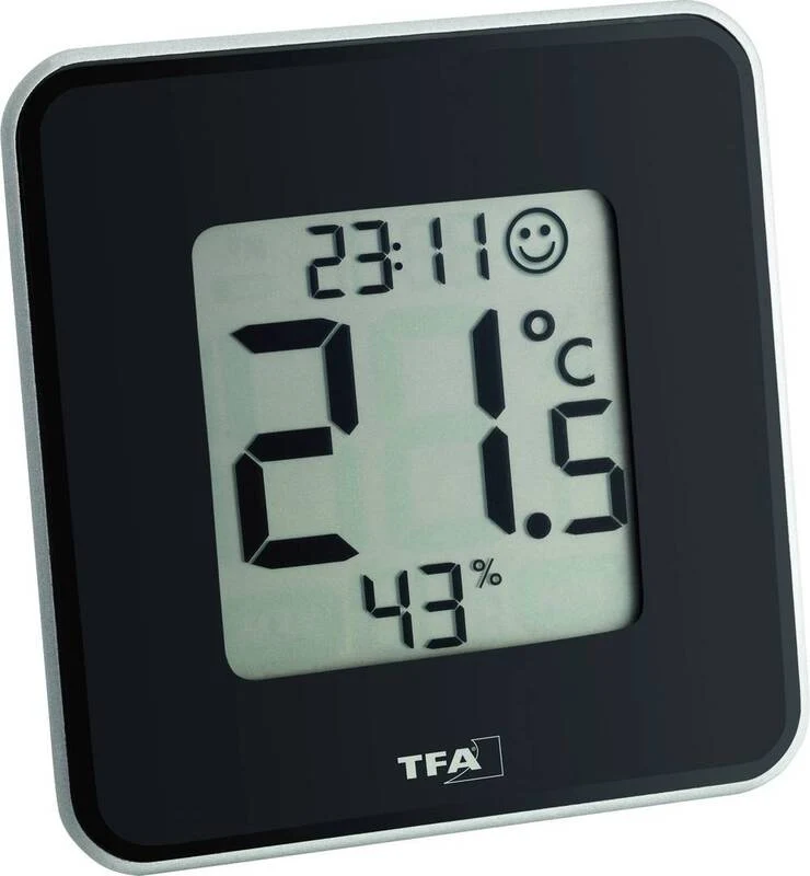 B-Ware TFA Style Thermo-/Hygrometer Innentemperatur Luftfeuchtigkeit Uhrzeit Schwarz
