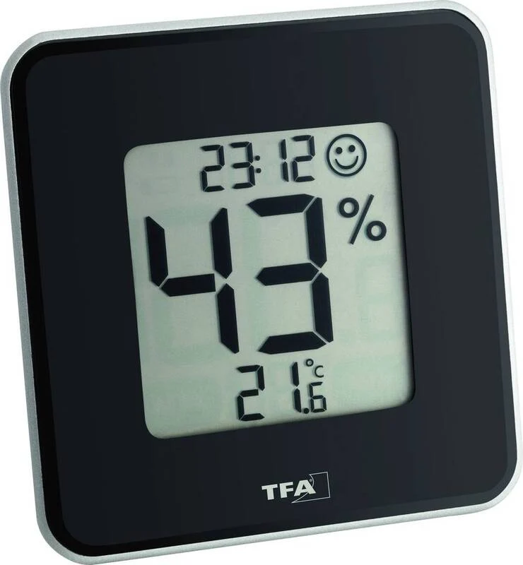 B-Ware TFA Style Thermo-/Hygrometer Innentemperatur Luftfeuchtigkeit Uhrzeit Schwarz