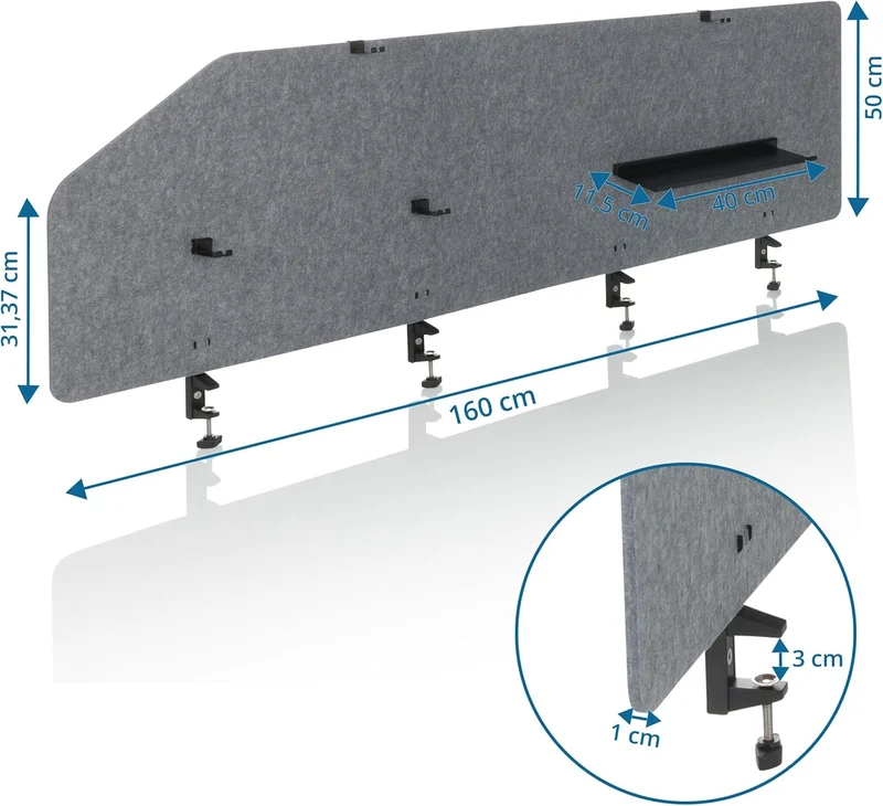 B-Ware hJh-OFFICE Tischtrennwand Sichtschutz Bürowand Filz grau faltbar 160x50cm