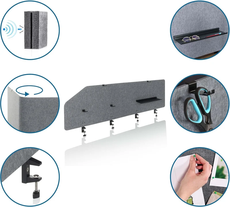 B-Ware hJh-OFFICE Tischtrennwand Sichtschutz Bürowand Filz grau faltbar 160x50cm