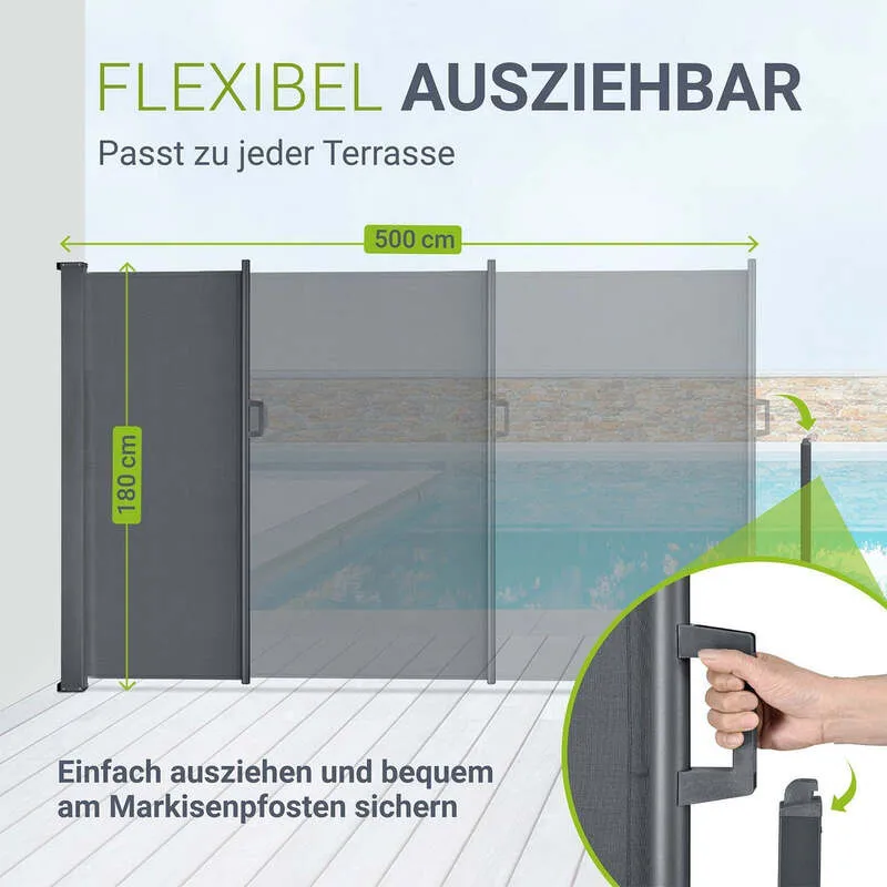B-Ware Seitenmarkise Dubai Sichtschutz Garten Terrasse ausziehbar 500x180 cm anthrazit