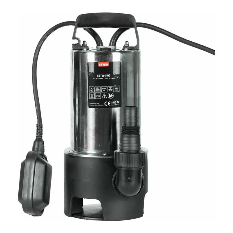 B-Ware STIER Tauchpumpe Edelstahl Schmutzwasserpumpe ESTW-1100 1100W 15500l/h grau 11m