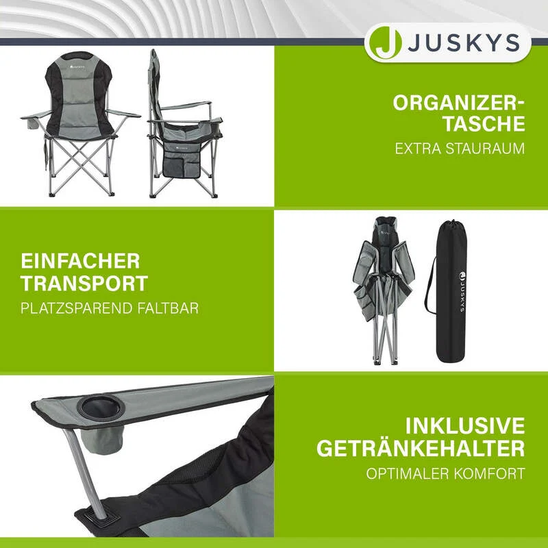 B-Ware Campingstuhl Lido Klappstuhl gepolstert mit Getränkehalter grau 62x62x102cm