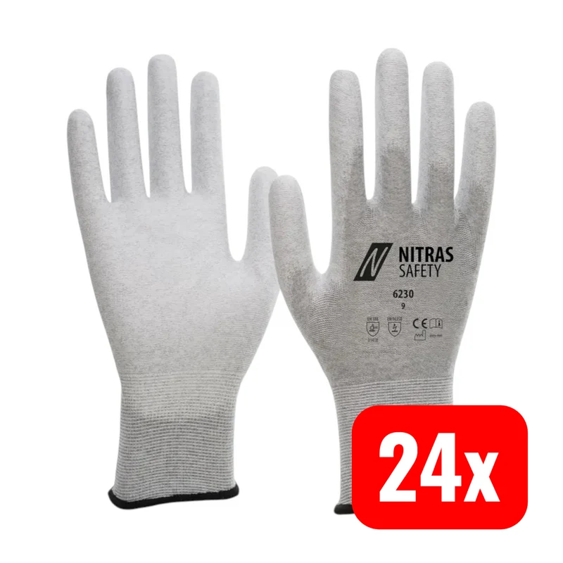 B-Ware NITRAS Handschuh Arbeitshandschuh Antistatikhandschuh Größe 10 Grau Weiß 24 PAAR