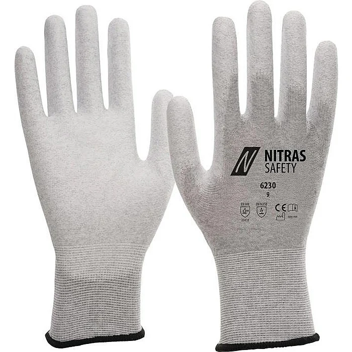 B-Ware NITRAS Handschuh Arbeitshandschuhe Antistatikhandschuh Größe 9 Grau Weiß 20 PAAR