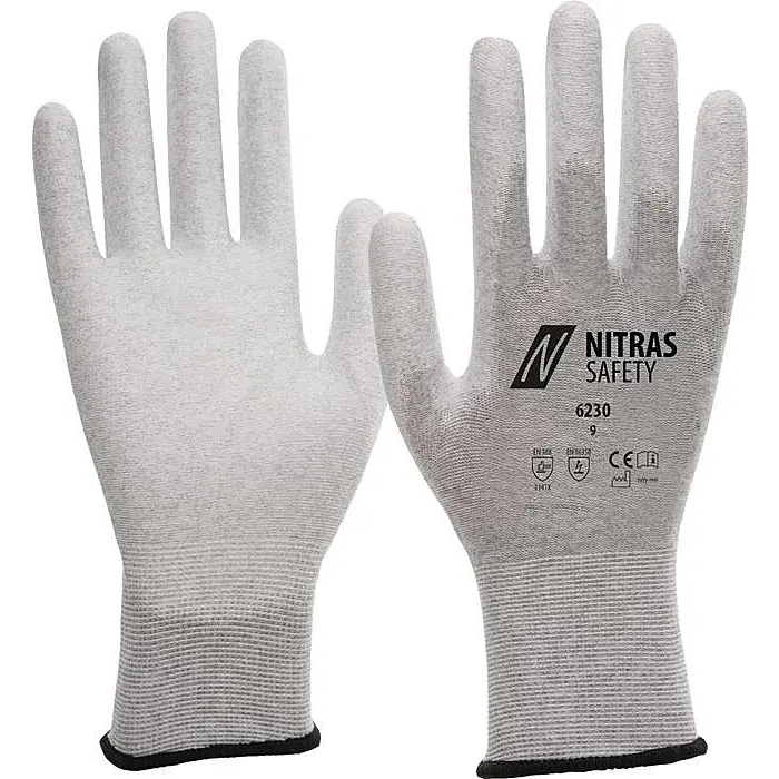 B-Ware NITRAS Handschuh Arbeitshandschuhe Antistatikhandschuh Größe 9 Grau Weiß 20 PAAR