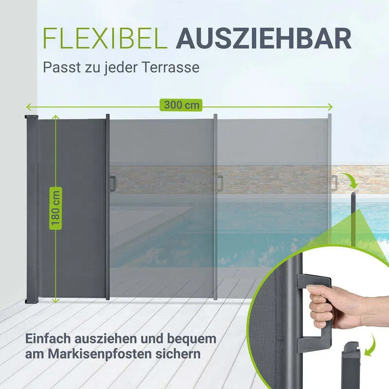 B-Ware Seitenmarkise Dubai Sichtschutz für Garten Terrasse Dunkelgrau 300x180cm Stahl
