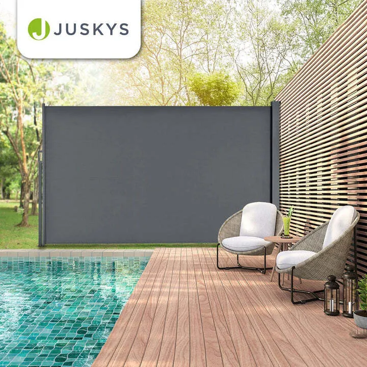 B-Ware Seitenmarkise Dubai Sichtschutz für Garten Terrasse Dunkelgrau 300x180cm Stahl
