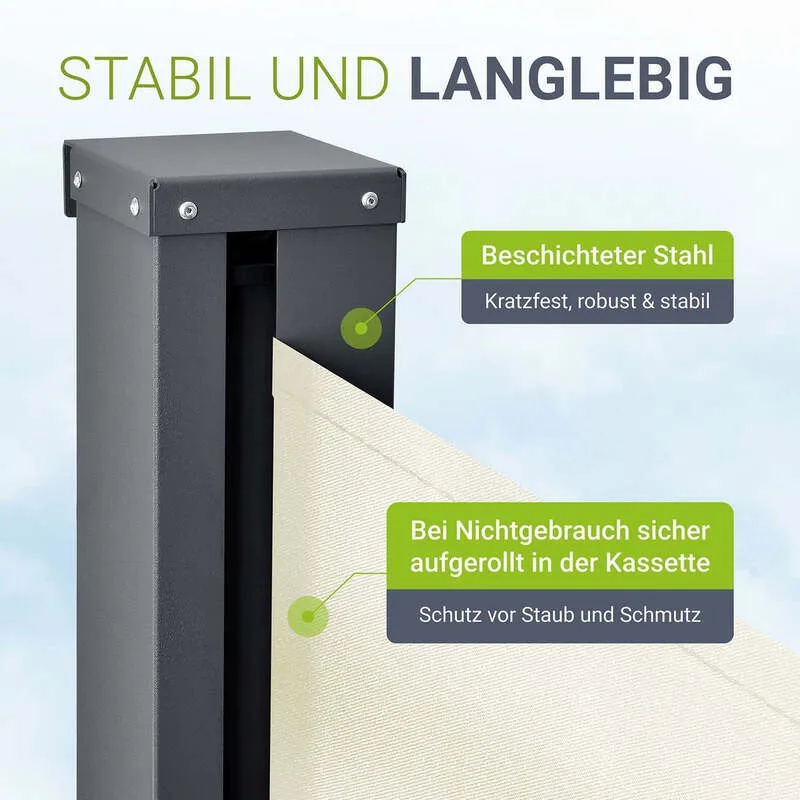 B-Ware Seitenmarkise Dubai Sichtschutz für Garten Terrasse beige 300x180cm ausziehbar