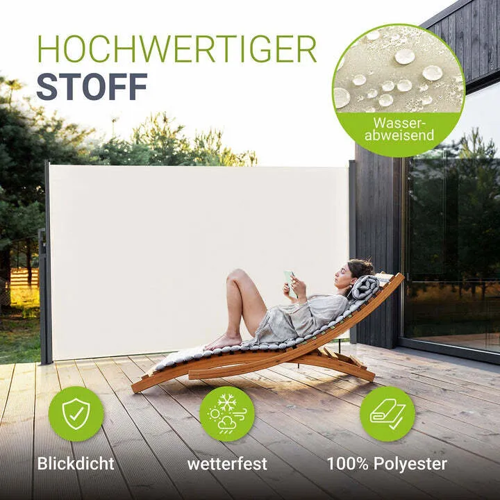 B-Ware Seitenmarkise Dubai Sichtschutz für Garten Terrasse beige 300x180cm ausziehbar