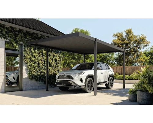 B-Ware Konsta Einzelcarport Flachdach Stahlplatten anthrazit 300x500cm 8x8cm