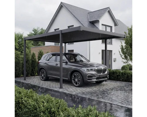 B-Ware Konsta Einzelcarport Flachdach Stahlplatten anthrazit 300x500cm 8x8cm