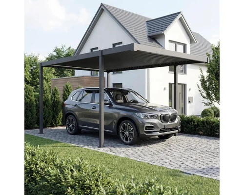 B-Ware Konsta Einzelcarport Flachdach Stahlplatten anthrazit 300x500cm 8x8cm