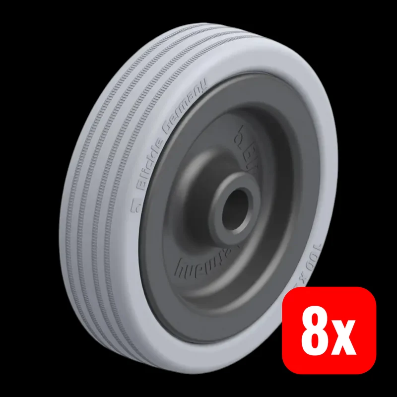 8x B-Ware Blickle Kunststoffrad Laufrolle Rad Gummi Rolle Gleitlager Grau 100 mm 8 STÜCK