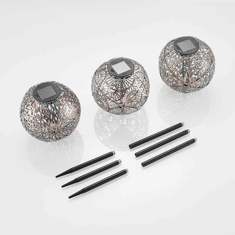 B-Ware Lindby Gartenleuchte Solarleuchte Vilani LED 3er Set warmweiß IP44 54cm silber