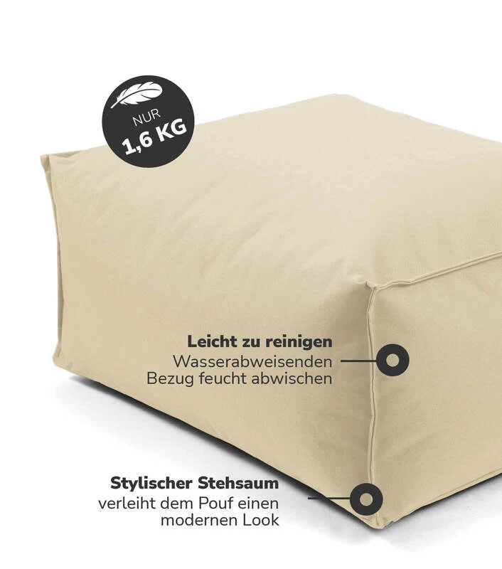 B-Ware mokebo Outdoor Pouf Hocker 'Der Ruhepouf' Sitzhocker Sitzsack 60 x 45 cm beige