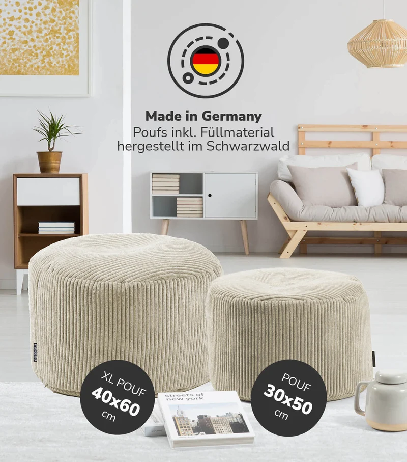 B-Ware mokebo Indoor Pouf 'Der faule Lenz' Hocker Sitzhocker Fußhocker Cord 30x50 beige