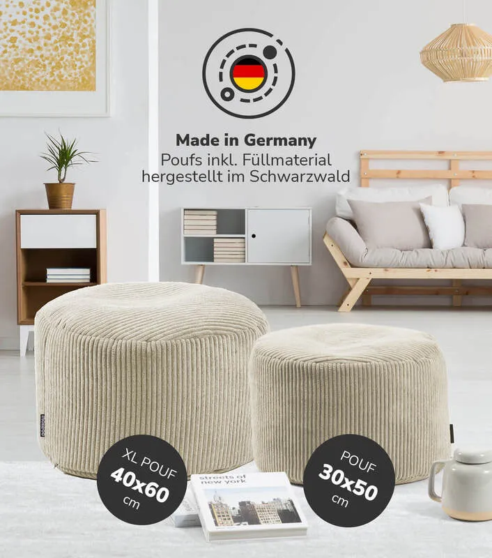 B-Ware mokebo Indoor Pouf 'Der faule Lenz' Hocker Sitzhocker Fußhocker Cord 30x50 beige