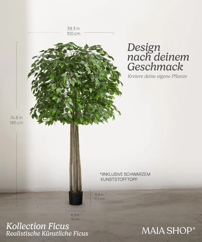 B-Ware Maia Shop Ficus Kunstpflanzen Künstlicher Baum Kunstpflanze mit Topf 190x100 cm