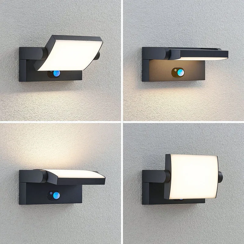 B-Ware Lindby Außenlampe Außenwandleuchte LED Solarleuchte Sherin Sensor dunkelgrau