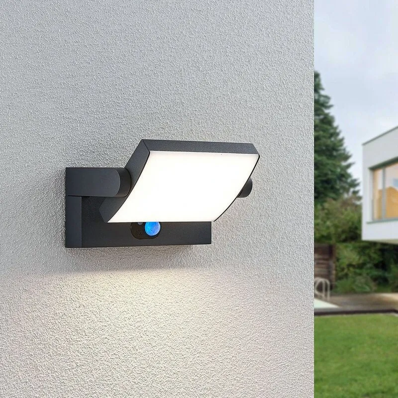 B-Ware Lindby Außenlampe Außenwandleuchte LED Solarleuchte Sherin Sensor dunkelgrau