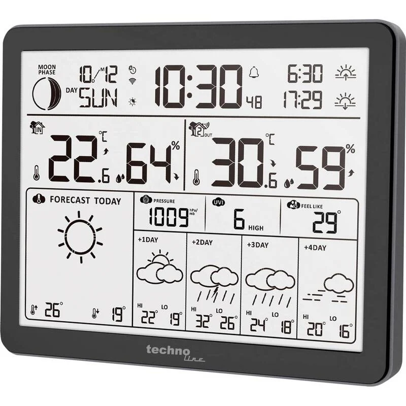 B-Ware Techno Line WLAN Wetterstation WD3000 Wettervorhersage 4 Tage schwarz 172x140mm