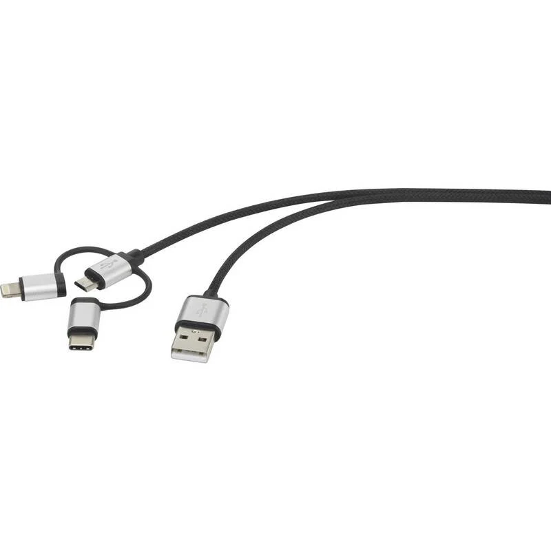 B-Ware Renkforce USB-Kabel 3-in-1 USB-A USB-C Micro-B Apple Lightning 3m dunkelgrau