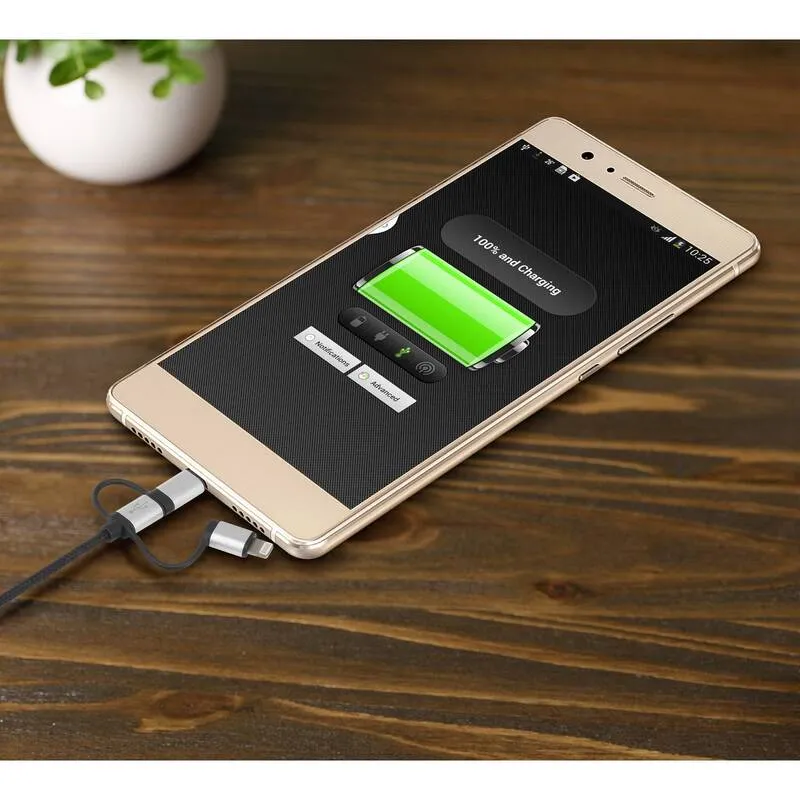 B-Ware Renkforce USB-Kabel 3-in-1 USB-A USB-C Micro-B Apple Lightning 3m dunkelgrau