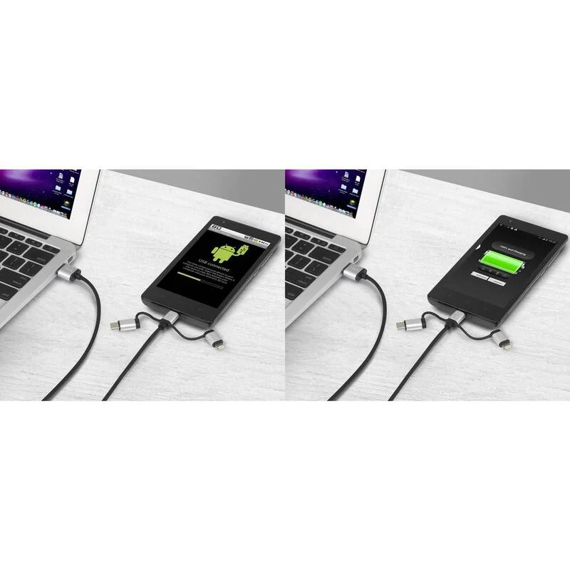 B-Ware Renkforce USB-Kabel 3-in-1 USB-A USB-C Micro-B Apple Lightning 3m dunkelgrau