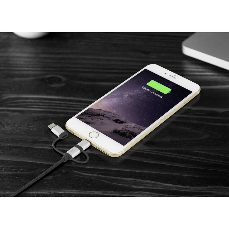 B-Ware Renkforce USB-Kabel 3-in-1 USB-A USB-C Micro-B Apple Lightning 3m dunkelgrau