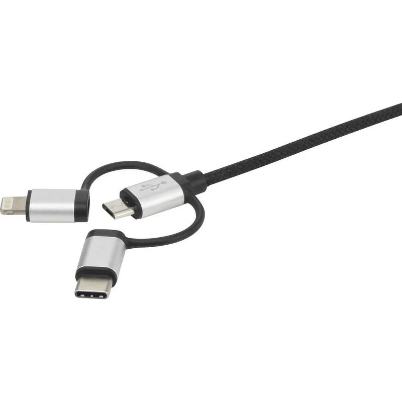 B-Ware Renkforce USB-Kabel 3-in-1 USB-A USB-C Micro-B Apple Lightning 3m dunkelgrau